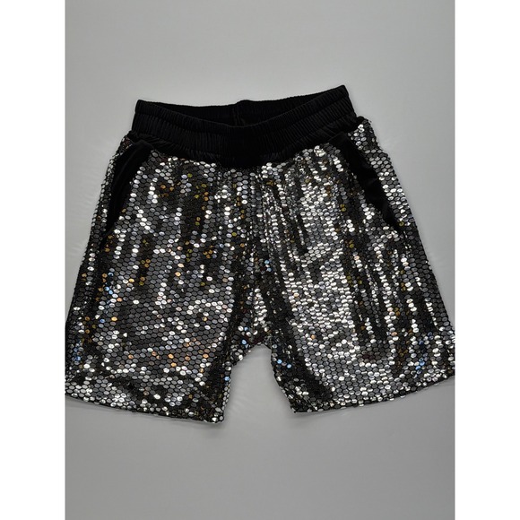 Other - Mens Silver Sequin‎ Disco Festival Shorts Black Elastic Waist Rave Party Small